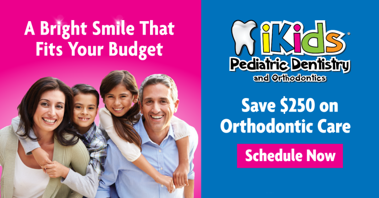 Graphic promoting $250 off orthodontic treatment at iKids Pediatric Dentistry & Orthodontics